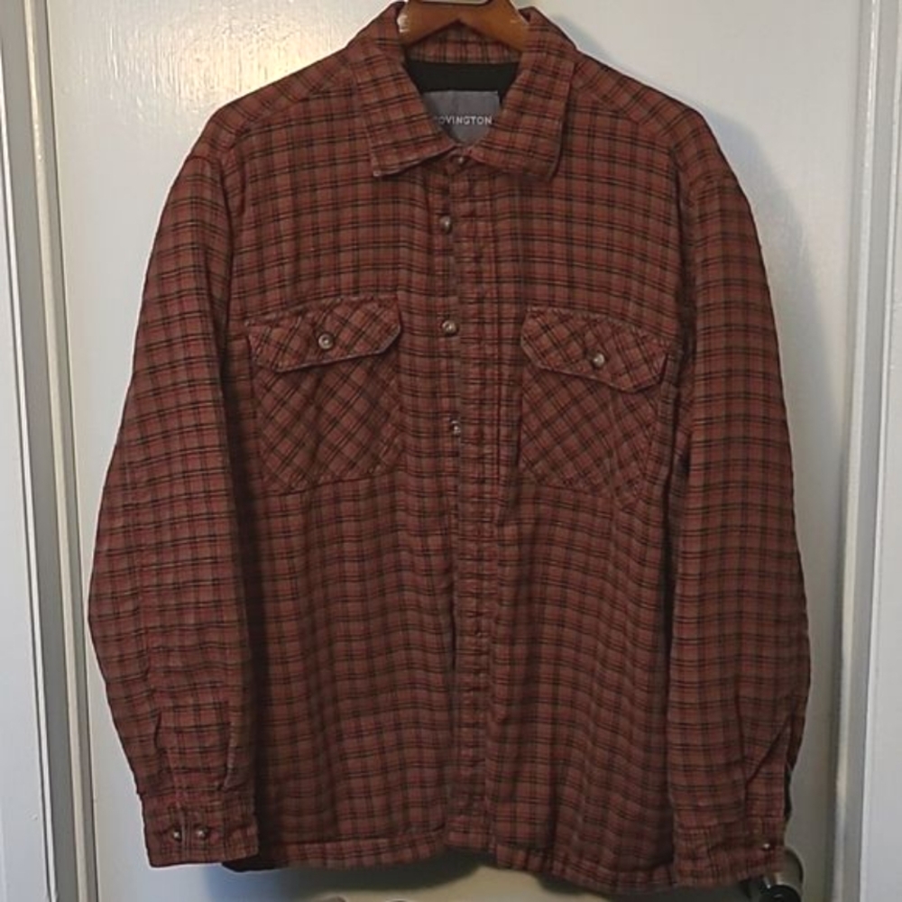 Vintage Covington button up red check flannel/black fleece lined shirt/jacket